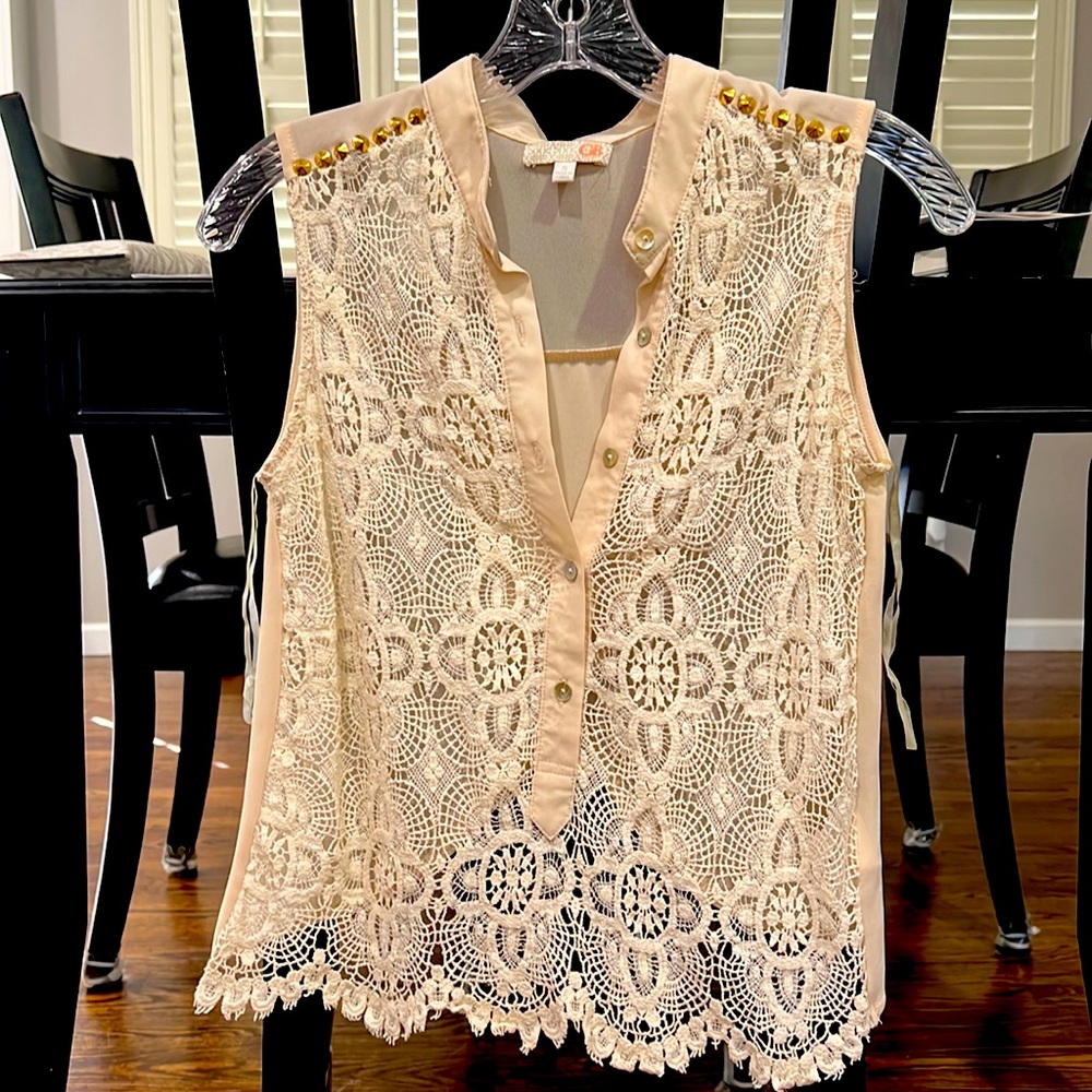 GB tank lace tank top with studded details on shoulders